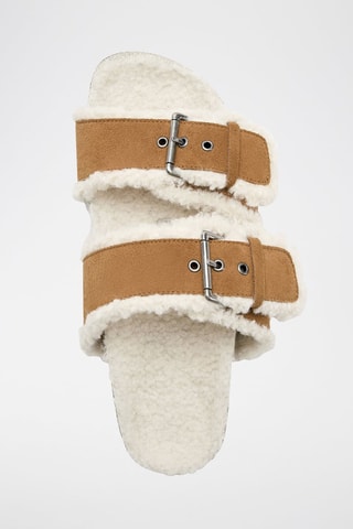 Mules fourrées en nubuck - Marron