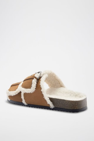 Mules fourrées en nubuck - Marron