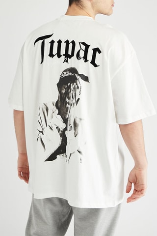 T-shirt oversize Tupac - Blanc