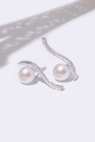 Brincos Vague Sublime - Ouro branco, diamantes e pérola de cultura