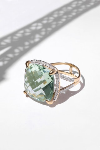 Anel Ouro amarelo, diamantes e ametista