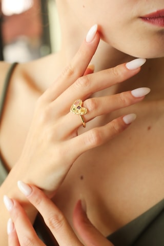 Anillo - Chapado en oro amarillo y circones