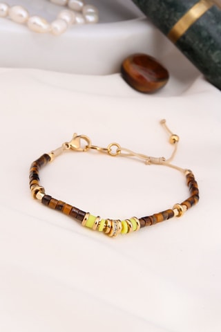 Bracelet - Plaqué or jaune et œils-de-tigre