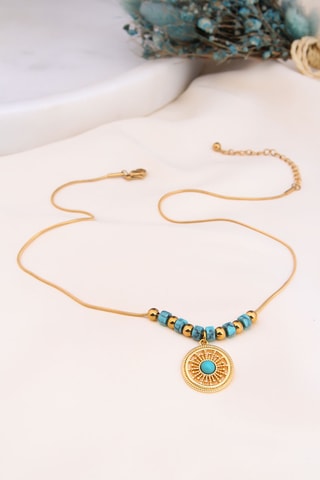 Collar - Chapado en oro amarillo y turquesas