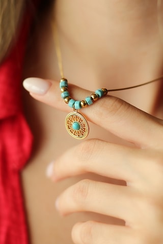 Collar - Chapado en oro amarillo y turquesas