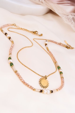 2 collares - Chapado en oro amarillo, perlas cultivadas y circones 