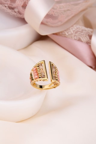 Anillo - Chapado en oro amarillo, cuarzo y jaspes