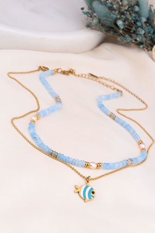 2 collares - Chapado en oro amarillo, aguamarinas y perlas cultivadas 