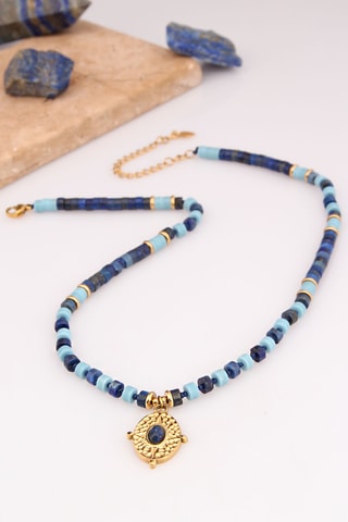 Collar - Chapado en oro amarillo, lapislázuli y turquesas