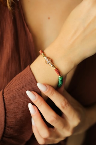 Pulsera - Chapado en oro amarillo, malaquitas y ojos de tigre