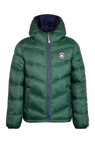 Doudoune à capuche - Blanc, noir et vert