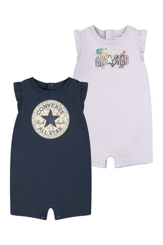 2 barboteuses - Beige, bleu, violet et rose