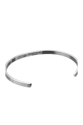 Cofanetto orologio al quarzo in pelle, placcato Ion argento e diamante e bracciale bangle in pelle Olympe