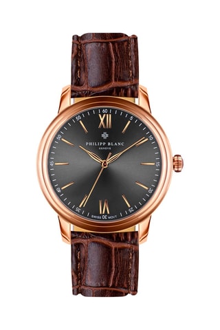 Orologio al quarzo in pelle - Marrone e dorato rosa