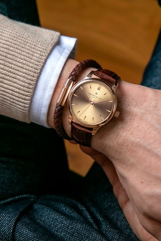 Orologio al quarzo in pelle - Marrone e dorato rosa