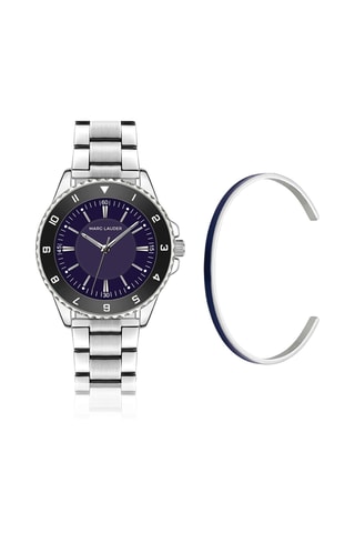 Cofanetto orologio al quarzo in acciaio e bracciale bangle in acciaio