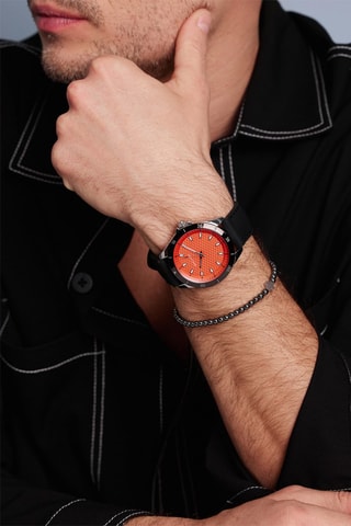 Orologio al quarzo in silicone San - Nero e arancione