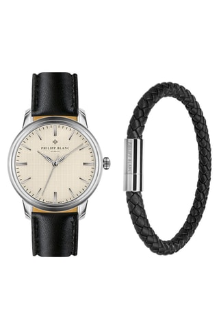 Cofanetto orologio al quarzo in pelle e bracciale in pelle