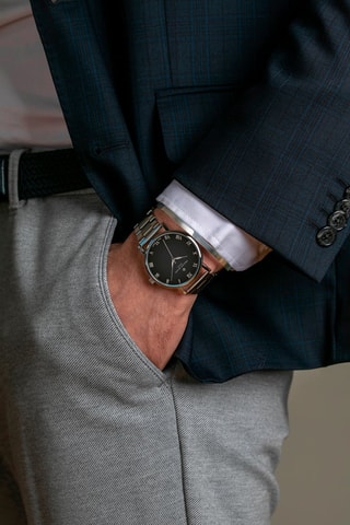 Orologio al quarzo in acciaio  - Argentato e nero