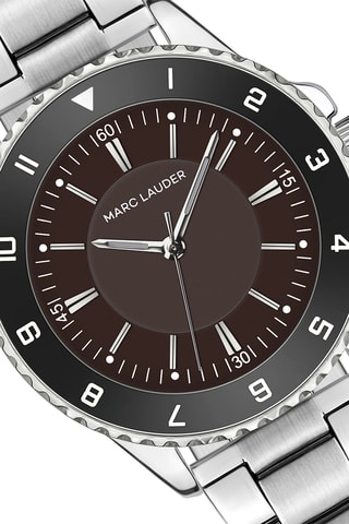 Cofanetto orologio al quarzo in acciaio e bracciale in pelle