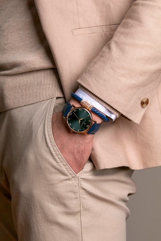 Cofanetto orologio al quarzo in pelle e bracciale in pelle