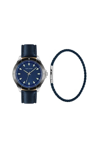 Cofanetto orologio al quarzo in acciaio e bracciale in pelle