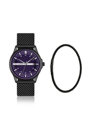 Cofanetto orologio al quarzo in acciaio e bracciale in pelle