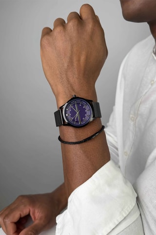 Cofanetto orologio al quarzo in acciaio e bracciale in pelle