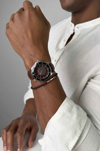 Orologio al quarzo in pelle - Marrone