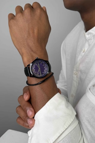 Orologio al quarzo in vera pelle - Nero