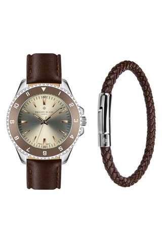 Cofanetto orologio al quarzo in pelle e bracciale in pelle