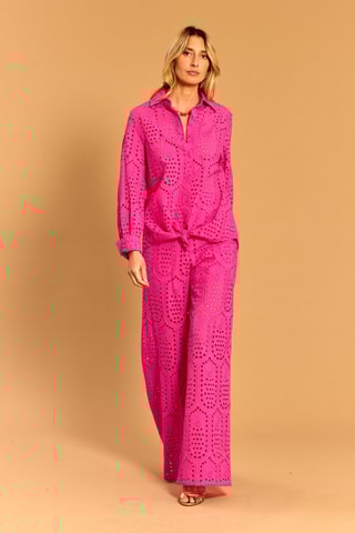 Pantalon en broderie anglaise - Rose