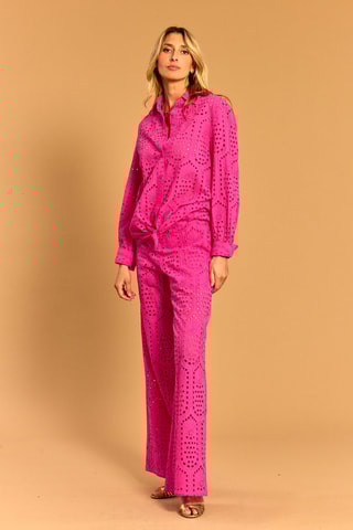 Pantalon en broderie anglaise - Rose