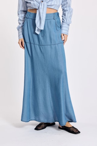 Jupe longue en jean taille haute - Bleu