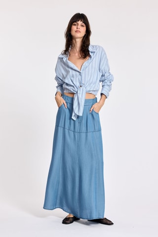 Jupe longue en jean taille haute - Bleu