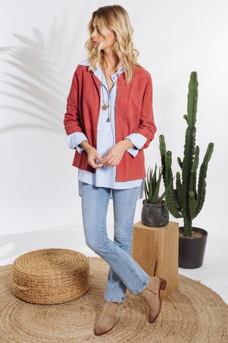 Veste en cuir d’agneau nubuck - Orange foncé