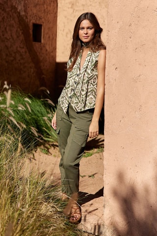 Pantalon taille haute - Kaki