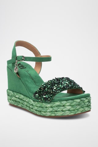 Sandalen met Sleehak - Donkergroen