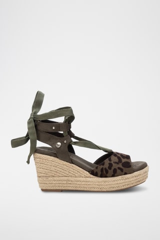 Sandalen met Sleehak - Kaki