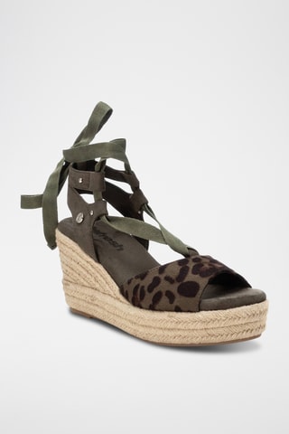 Sandalen met Sleehak - Kaki