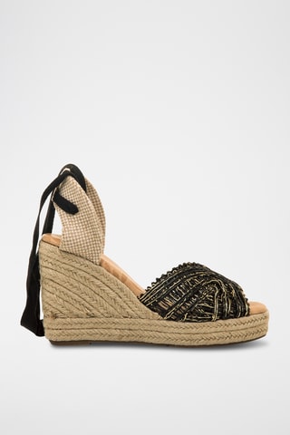 Sandalen met Sleehak Cake - Zwart en Goudkleurig