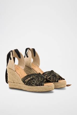 Sandalen met Sleehak Cake - Zwart en Goudkleurig