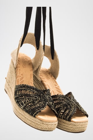 Sandalen met Sleehak Cake - Zwart en Goudkleurig