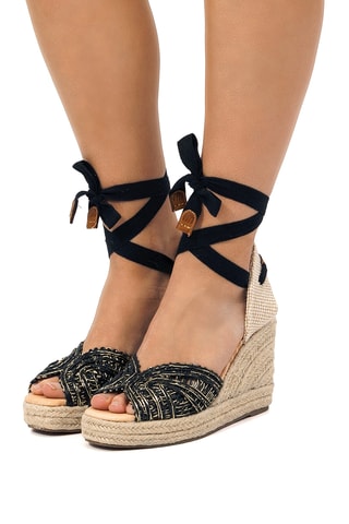 Sandalen met Sleehak Cake - Zwart en Goudkleurig