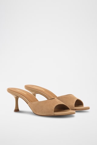 Nubuck Muiltjes met Hak Marta - Camel