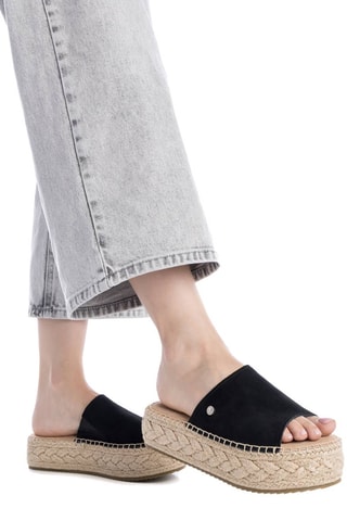 Nubuck Platform Muiltjes - Zwart