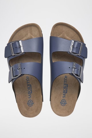 Mules em couro - Azul-marinho