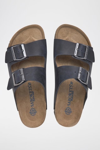 Mules em couro - Azul-marinho