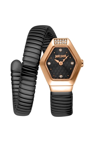 Montre à quartz en acier - Noir et doré rose