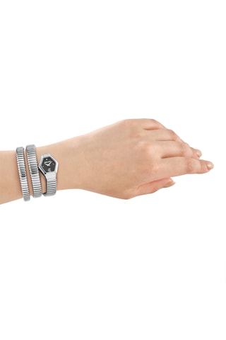 Montre à quartz en acier - Argenté et noir